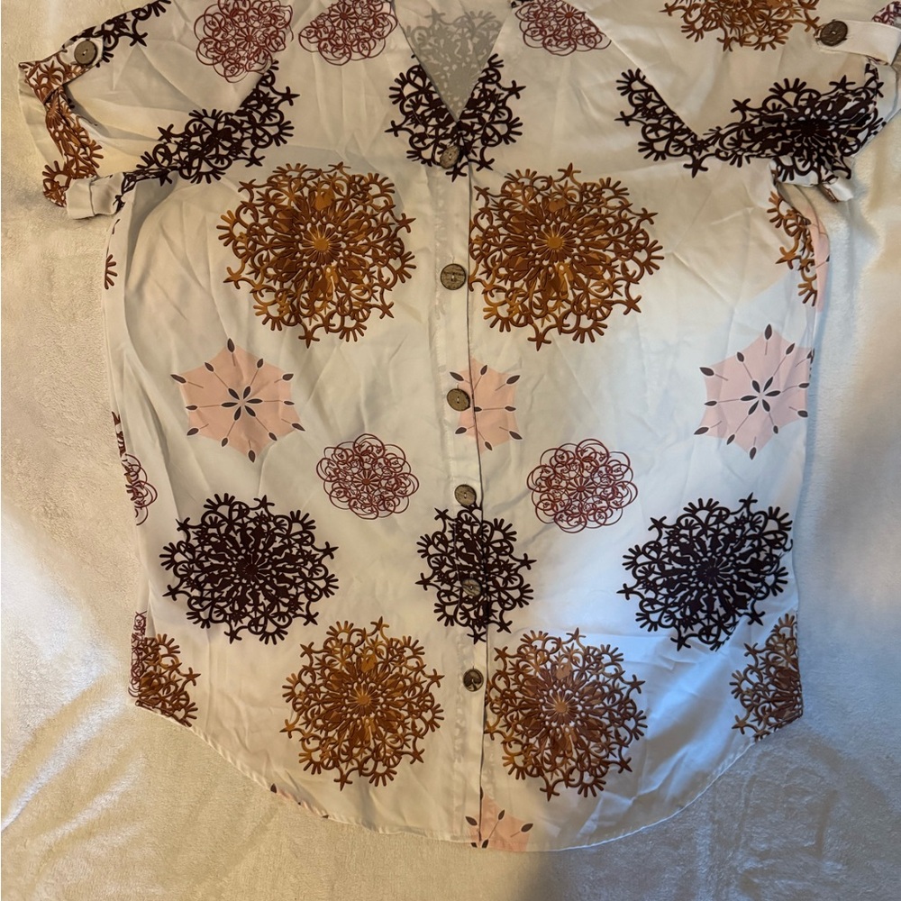 Stylish Women's Button-Up Dress - Brown and Pink Floral Design